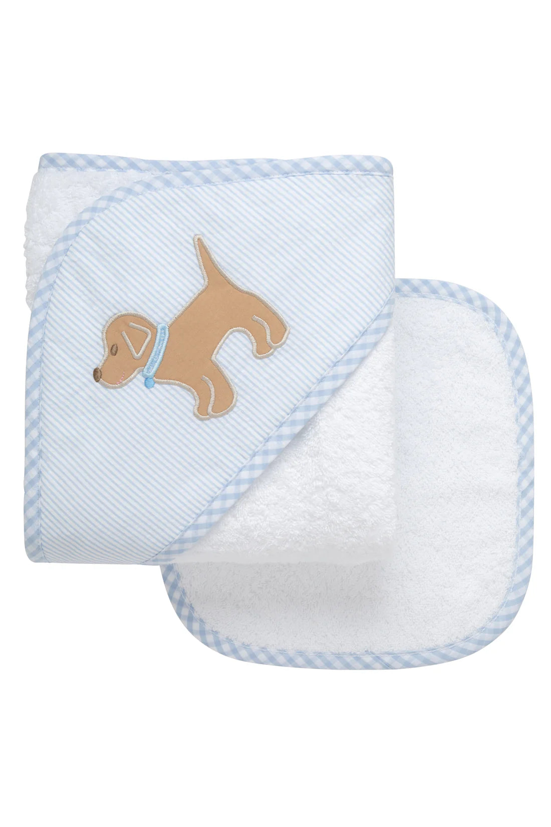 Baby blanket with brown dog illustration on a white background