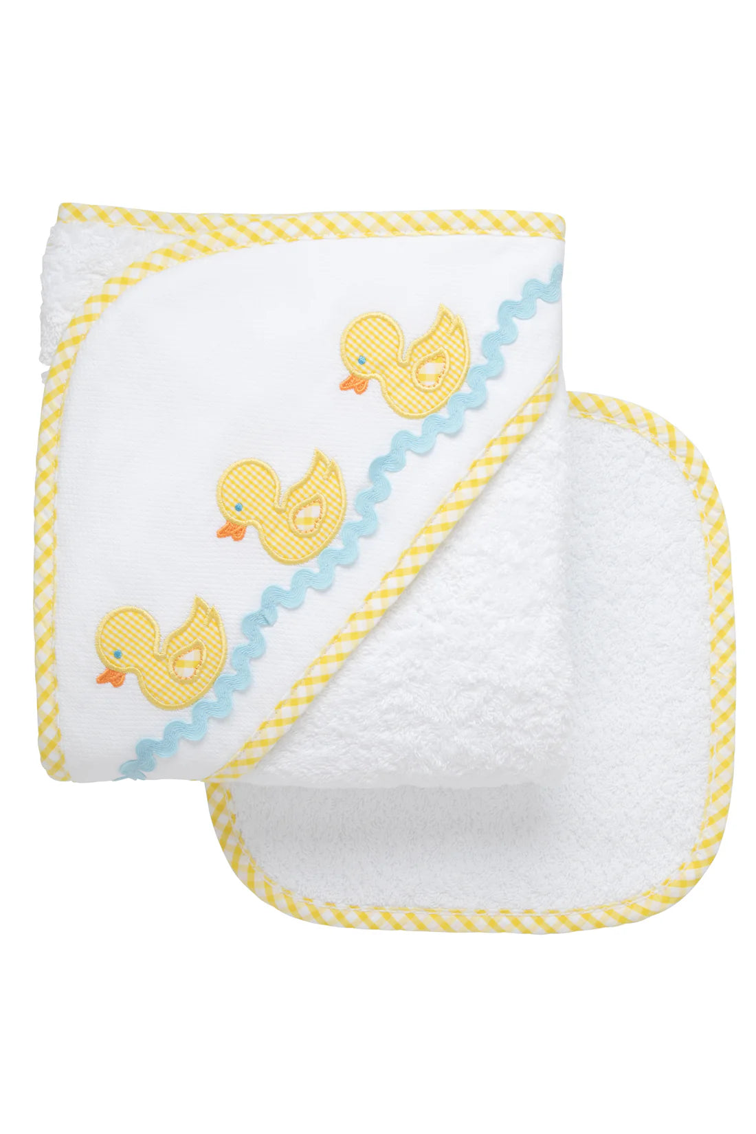 Baby towel with duck designs on a white background