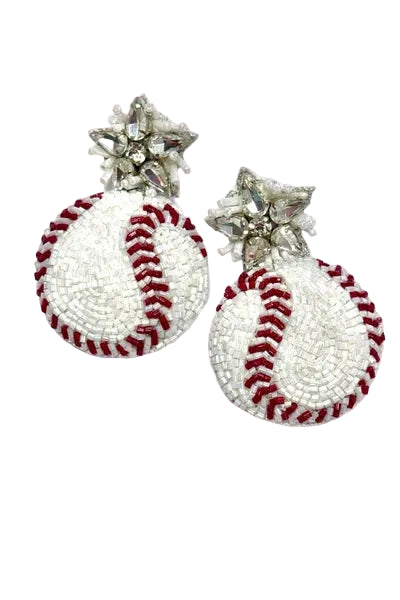 Beaded Earrings - Baseball