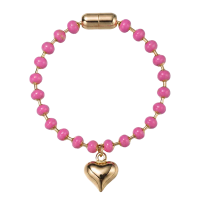 Pink Bracelet Gold Puffed Heart