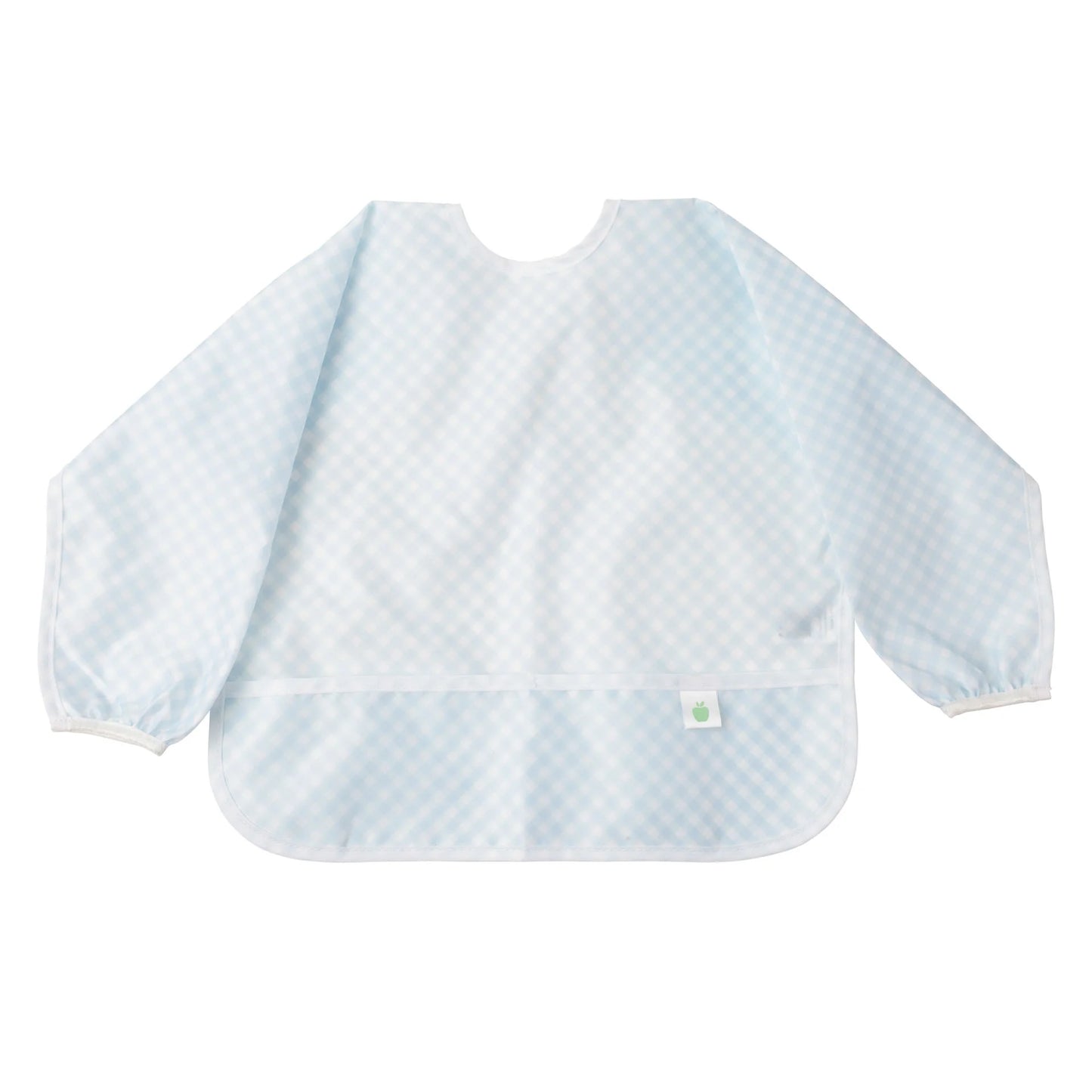 Blue checkered baby bib on a white background