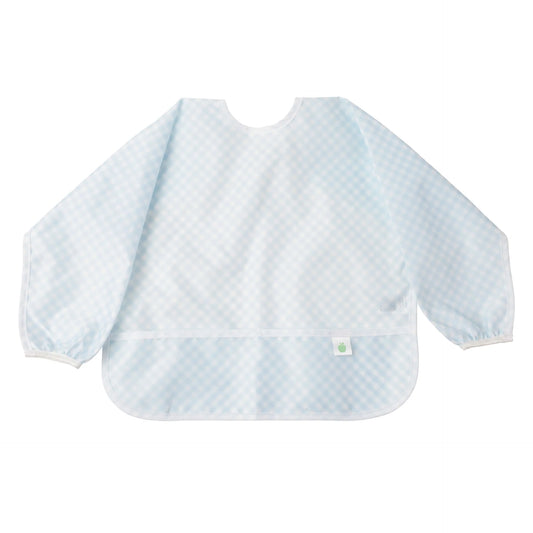 Blue checkered baby bib on a white background