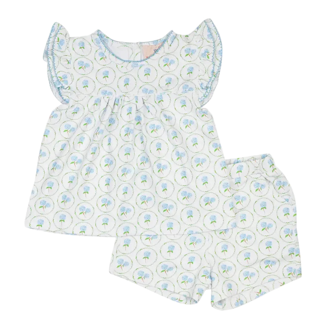 Blue Hydrangea Knit Short Set